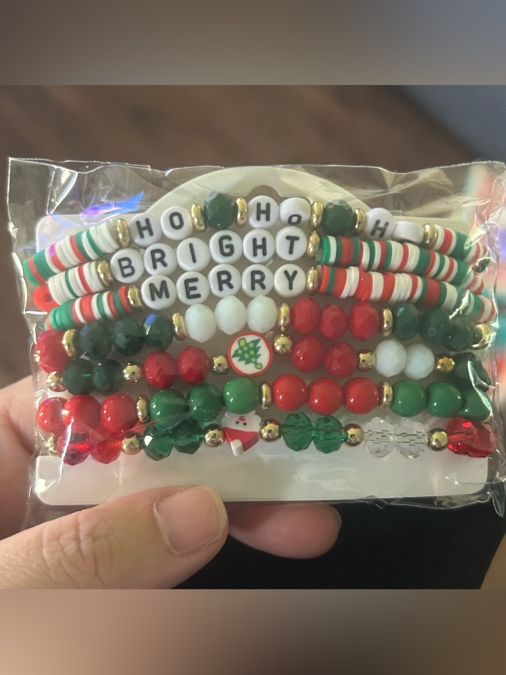 Bright Merry Holiday Beaded Bracelet Set - Red Green White